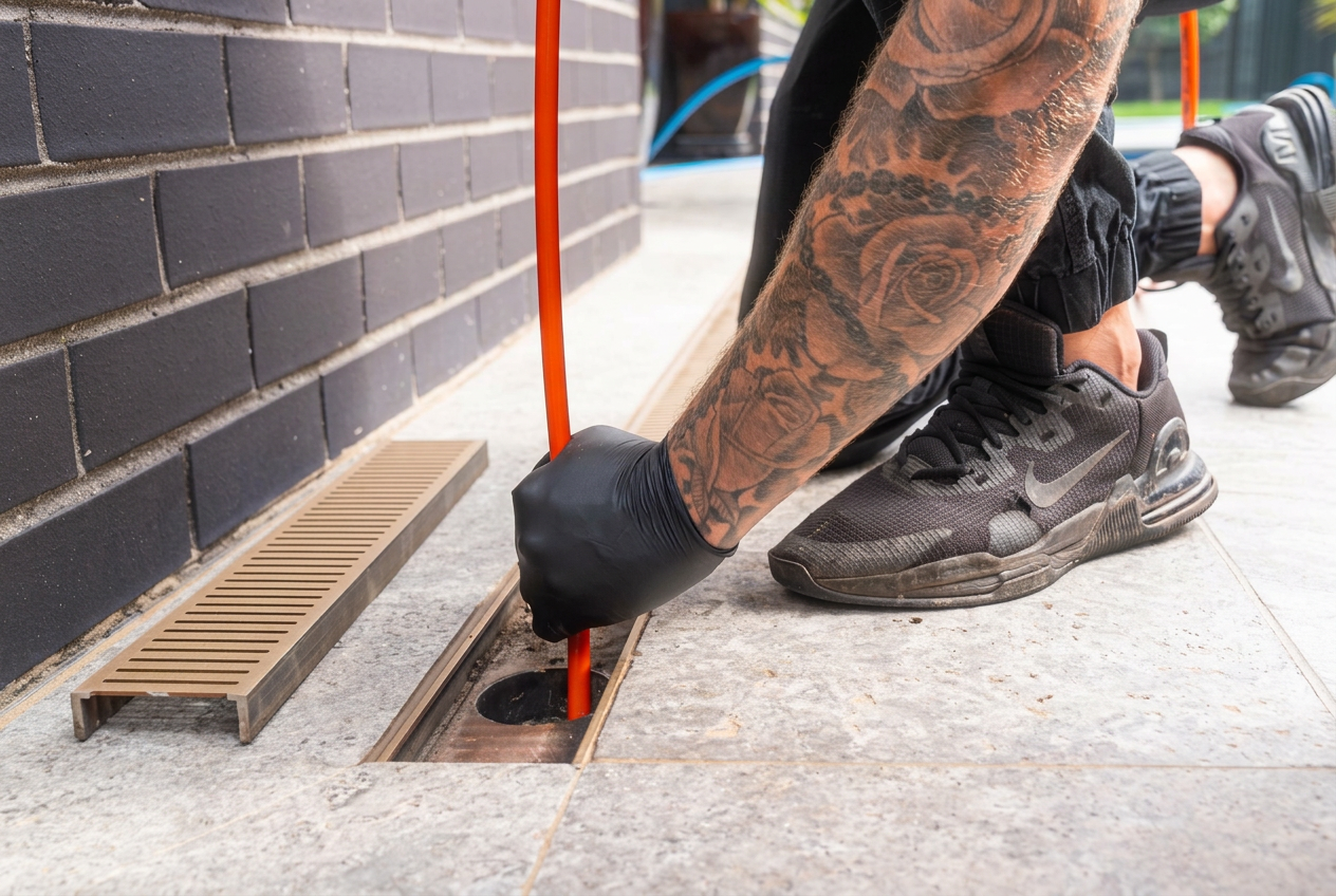 Help Plumbing tradesman clearing a blocked drain on a Sydney job
