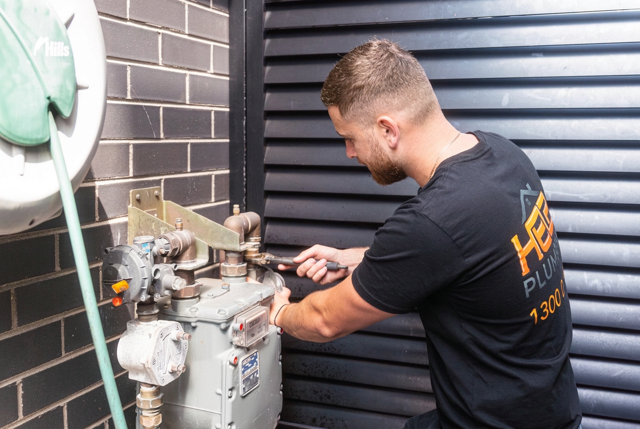 Help Plumbing licensed gas fitter at work on a gas hose box